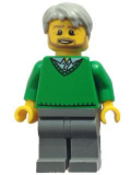 LEGO hol071 Green V-Neck Sweater, Dark Bluish Gray Legs, Light Bluish Gray Short Tousled Hair, Beard (Thanksgiving Pop)